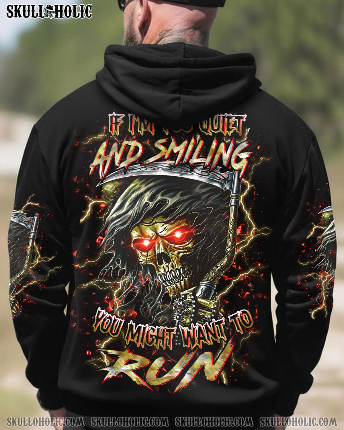 BLISSCORNERS IF I'M TOO QUIET AND SMILING SKULL REAPER ALL OVER PRINT