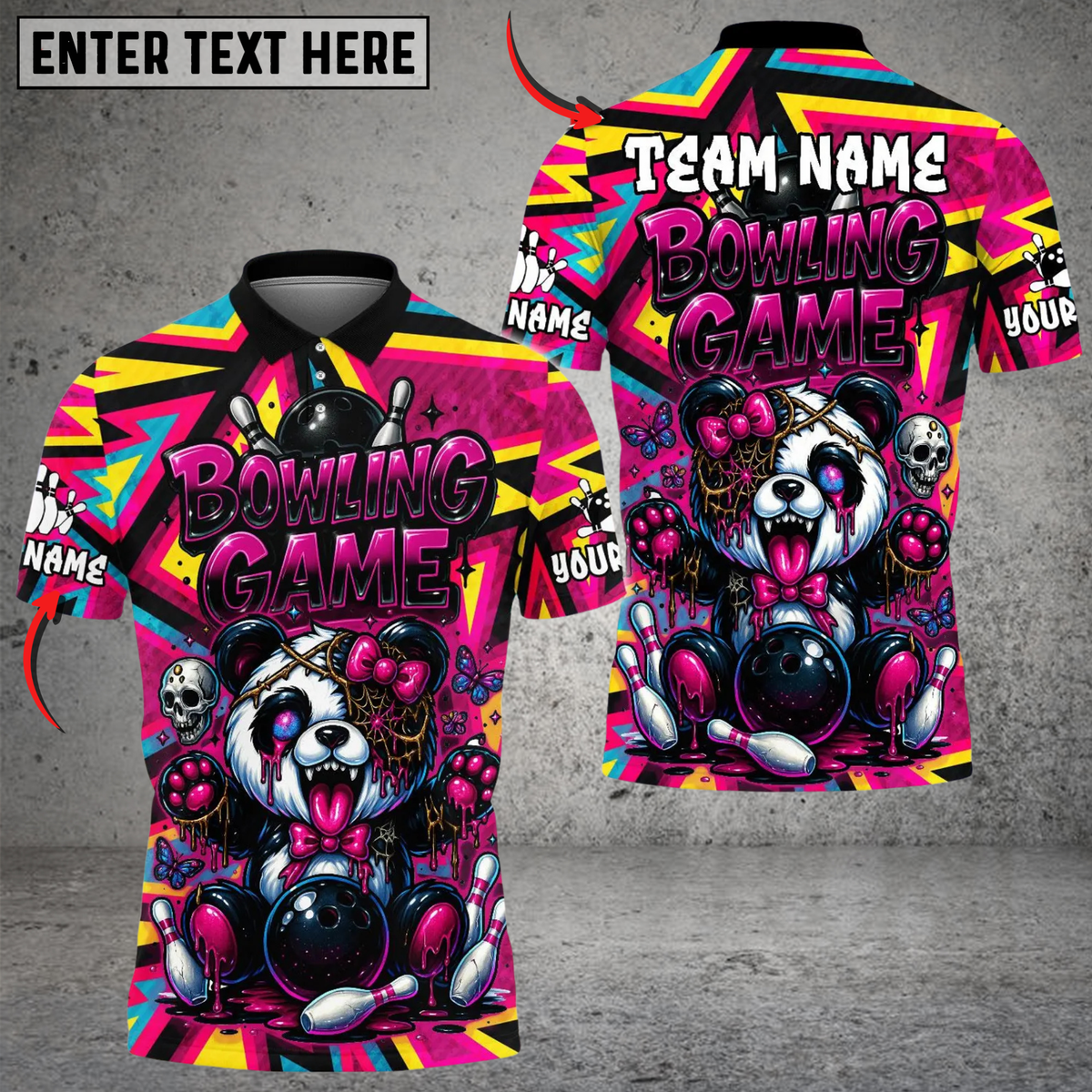 Blisscorners Halloween Panda Bowling Design Multicolor Customized Name, Team Name 3D Shirts