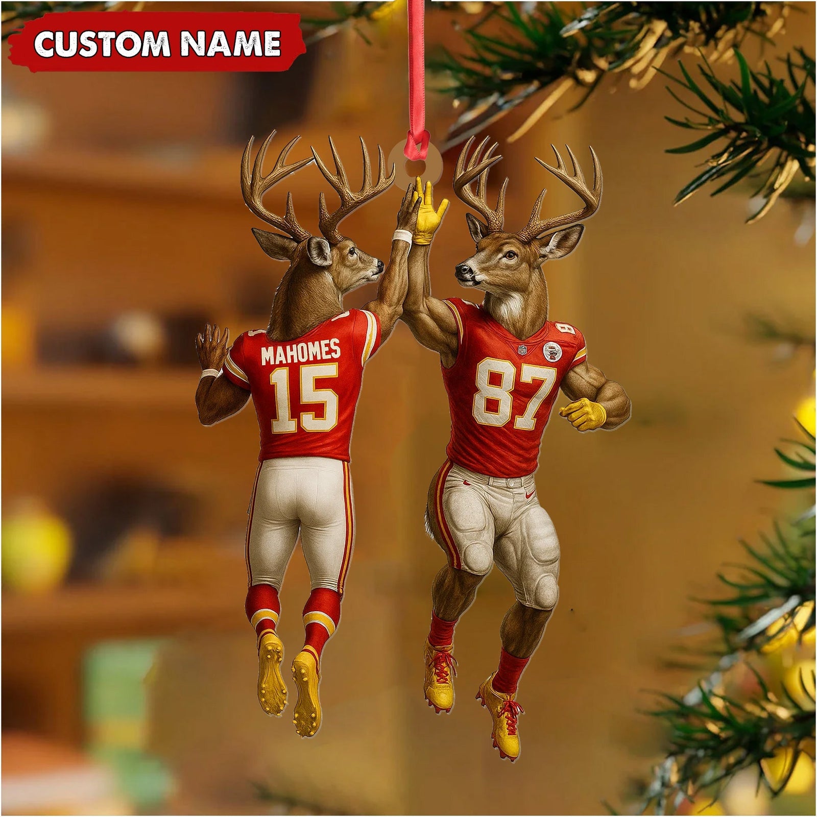 Blisscorners Personalized Football Christmas Ornament, Custom Name Deer Players Red Jersey, Funny Kansas City Football Fan Gift Decoration MT2411