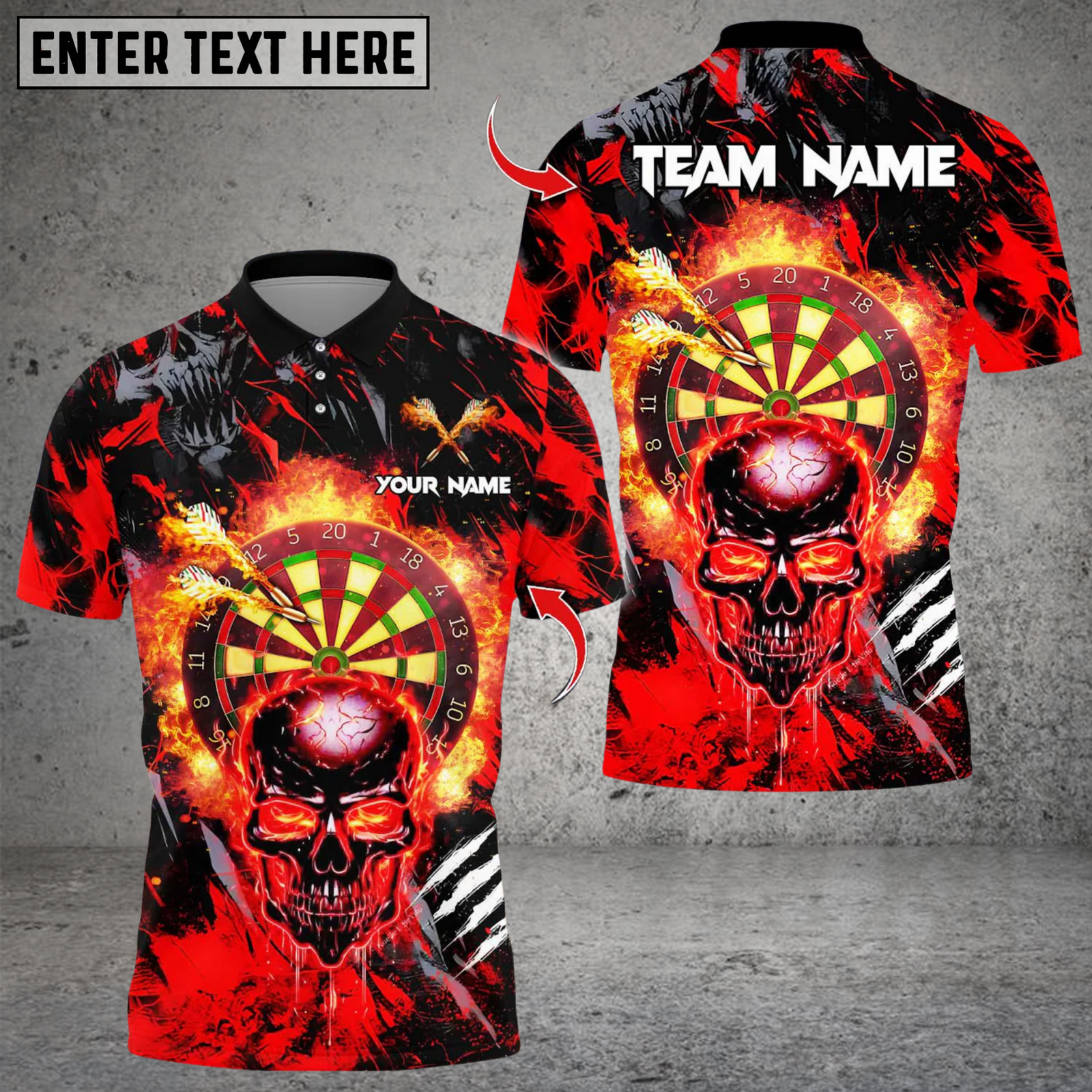 Blisscorners Darts Skull Fire Flame Multicolor Customized Name, Team Name 3D Shirts