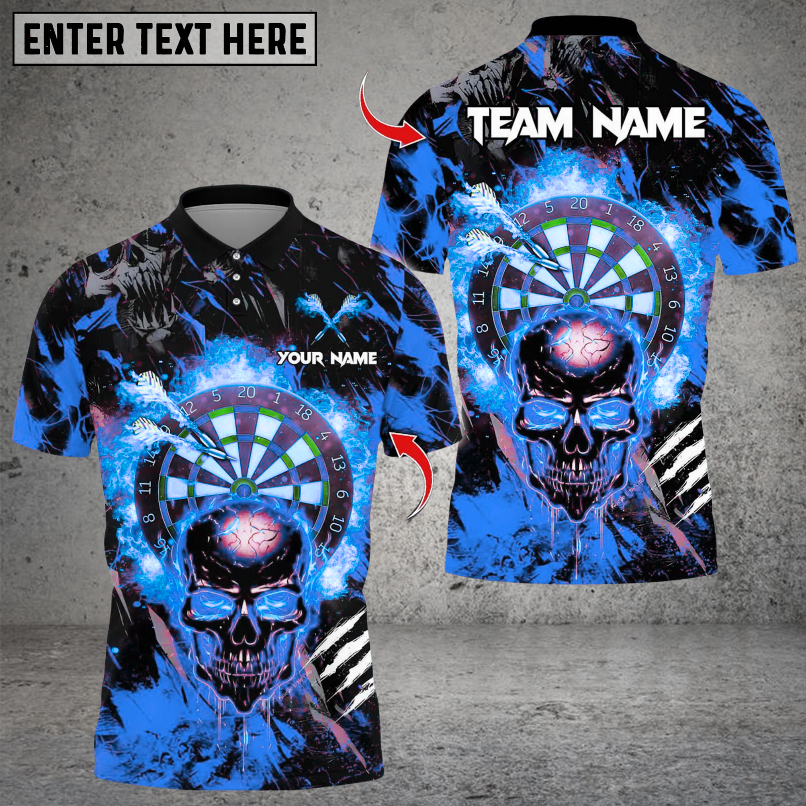 Blisscorners Darts Skull Fire Flame Multicolor Customized Name, Team Name 3D Shirts
