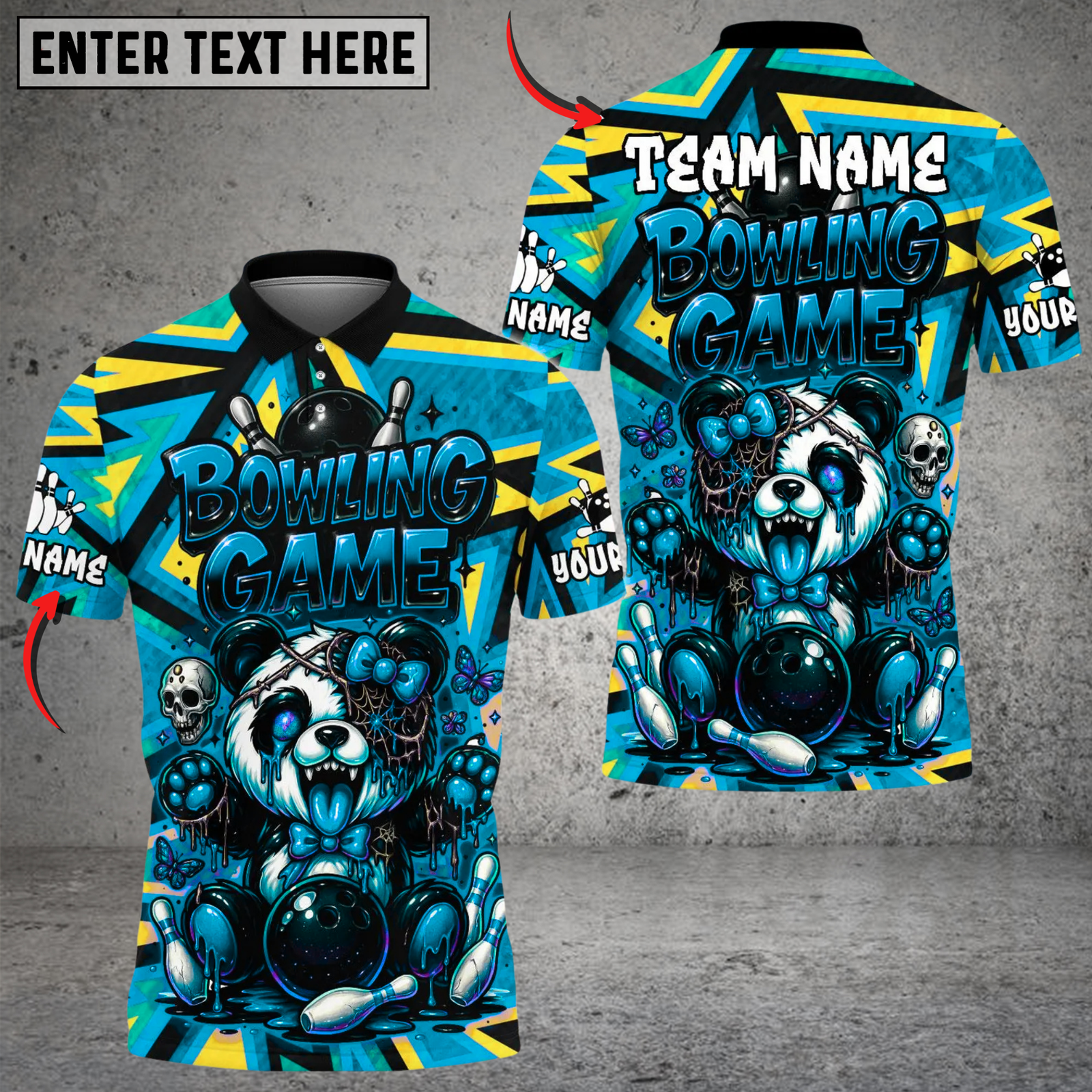 Blisscorners Halloween Panda Bowling Design Multicolor Customized Name, Team Name 3D Shirts