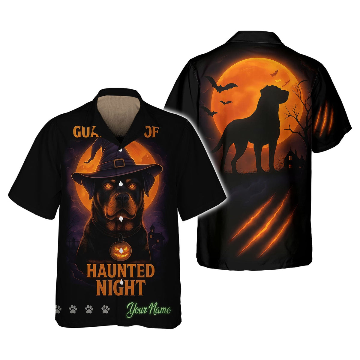 Blisscorners Personalized Rottweiler Halloween T-Shirt - Guardian of Haunted Night