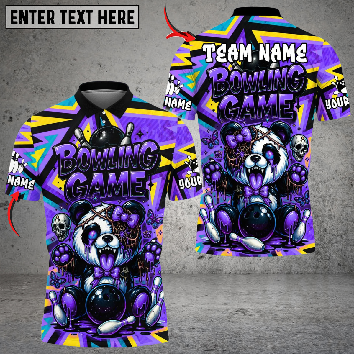 Blisscorners Halloween Panda Bowling Design Multicolor Customized Name, Team Name 3D Shirts