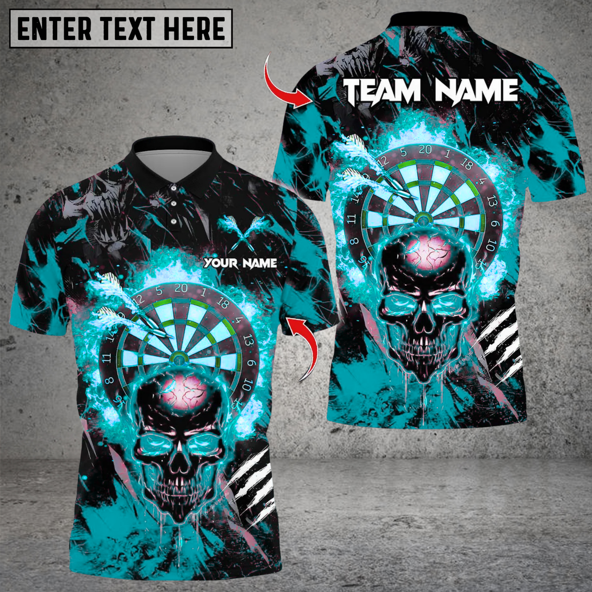 Blisscorners Darts Skull Fire Flame Multicolor Customized Name, Team Name 3D Shirts