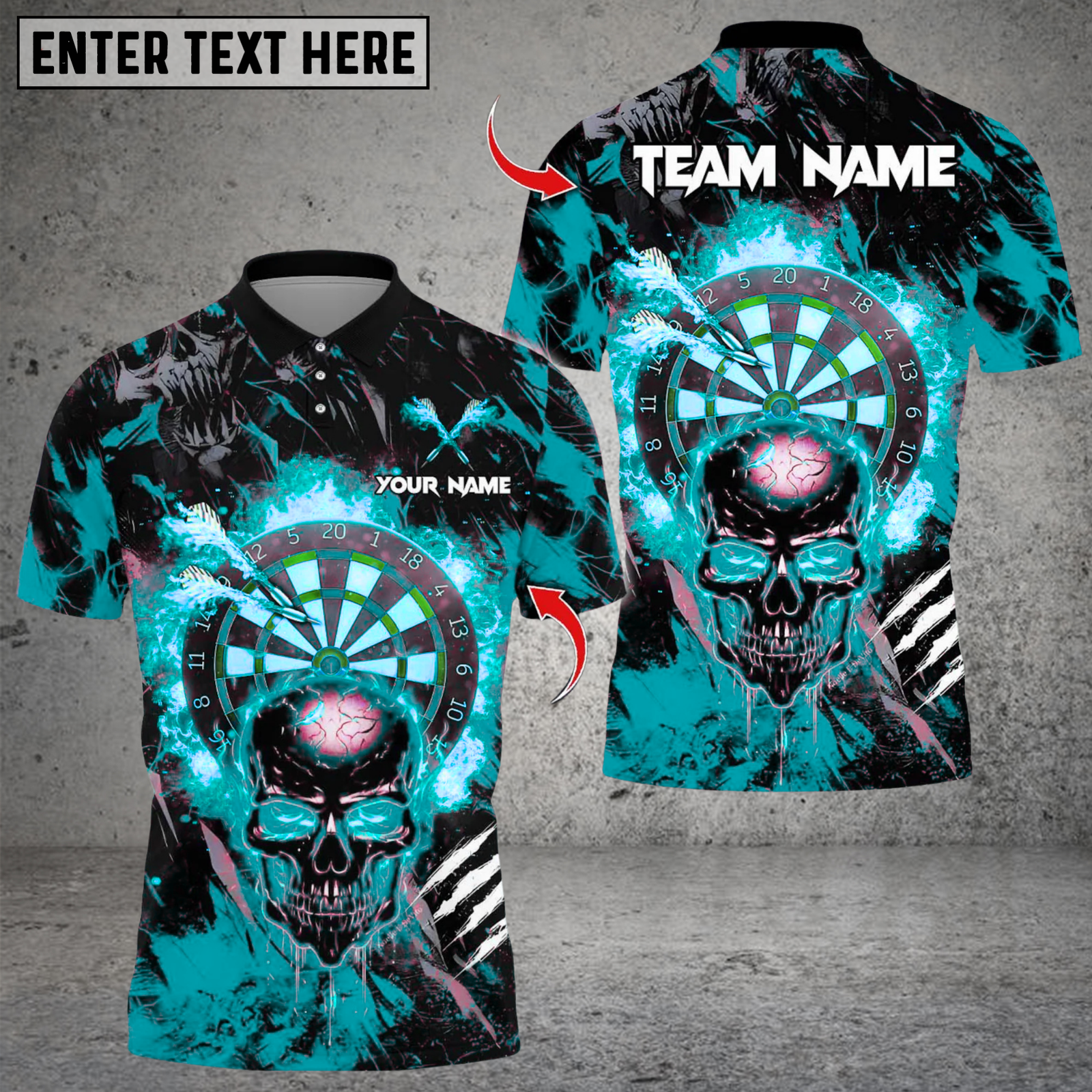 Blisscorners Darts Skull Fire Flame Multicolor Customized Name, Team Name 3D Shirts