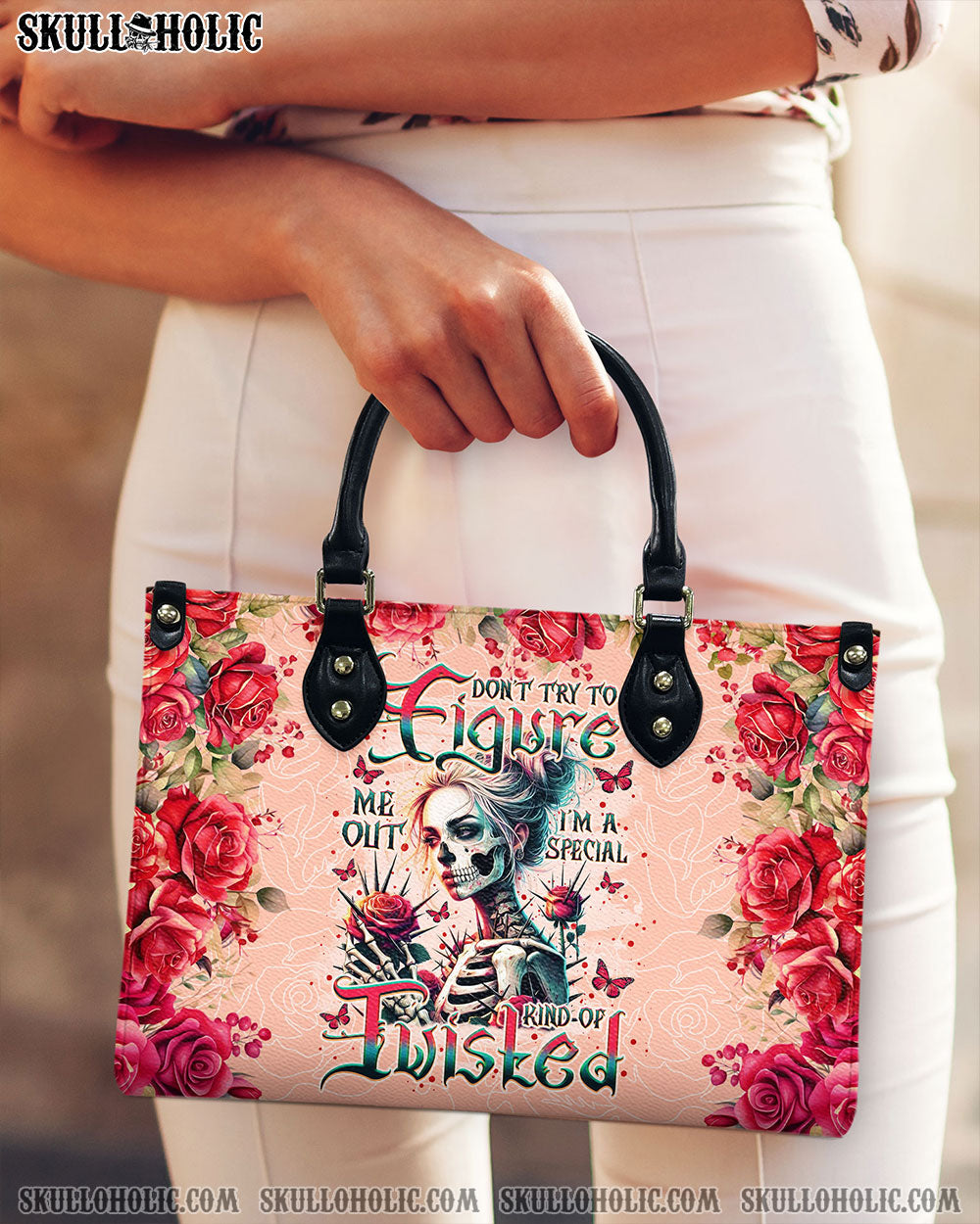 BLISSCORNERS DON'T TRY TO FIGURE ME OUT SKULL LADY  LEATHER HANDBAG