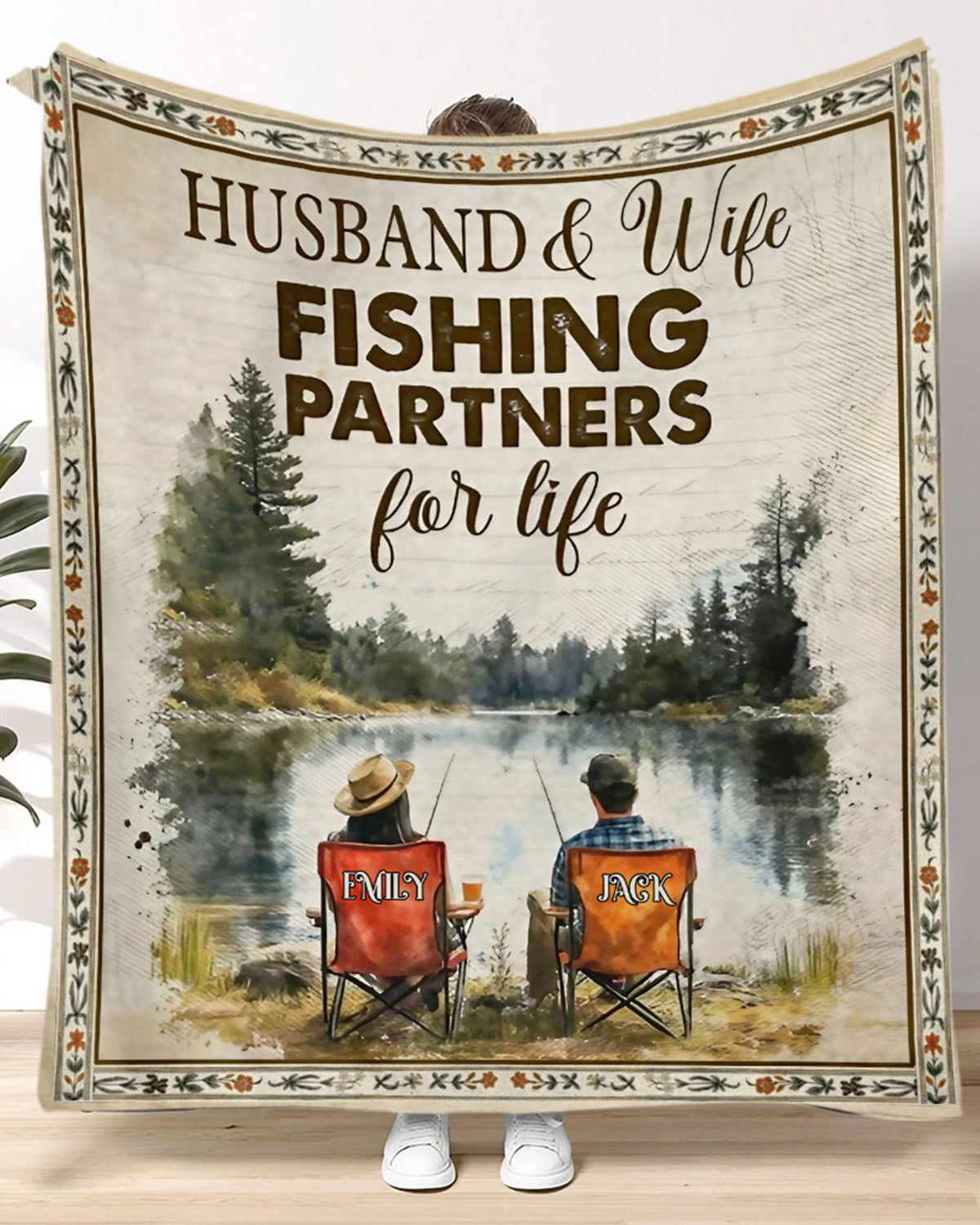 BLISSCORNERS PERSONALIZED FISHING COUPLE FLEECE BLANKET