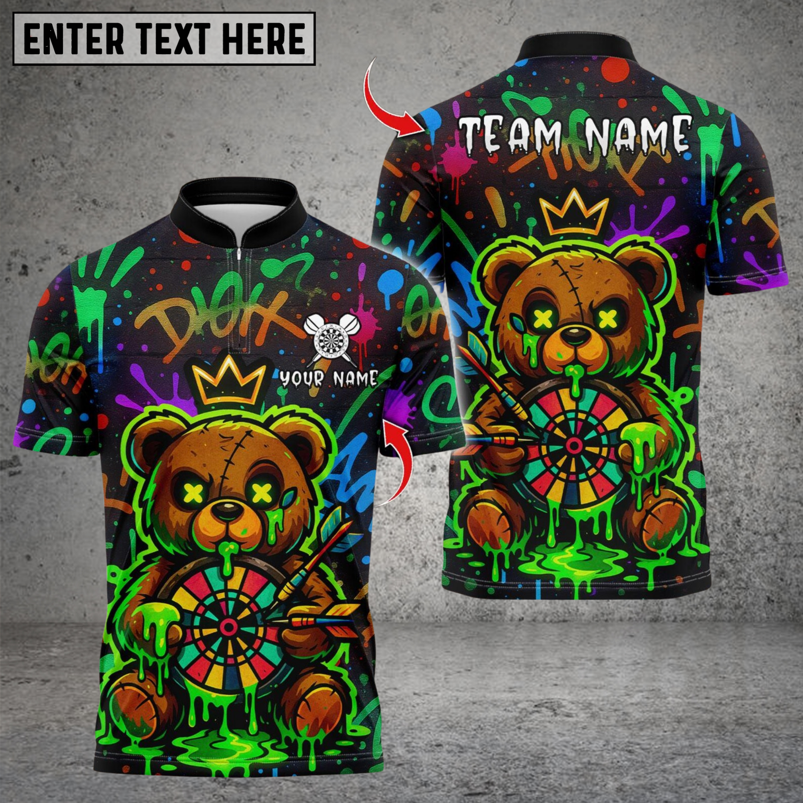 Blisscorners Darts Teddy Love Bear Dartboard Multicolor Customized Name, Team Name 3D Shirts