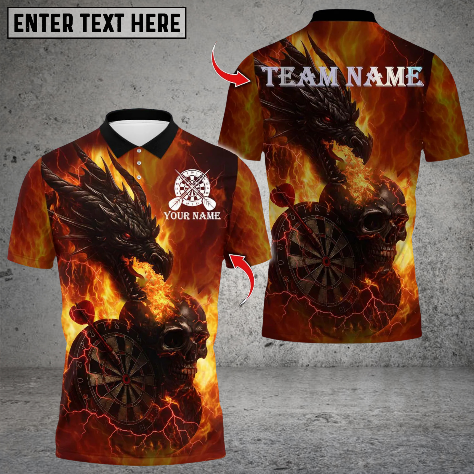 Blisscorners Darts Flame Dragon And Skull With Dartboard Multicolor Customized Name, Team Name 3D Shirts