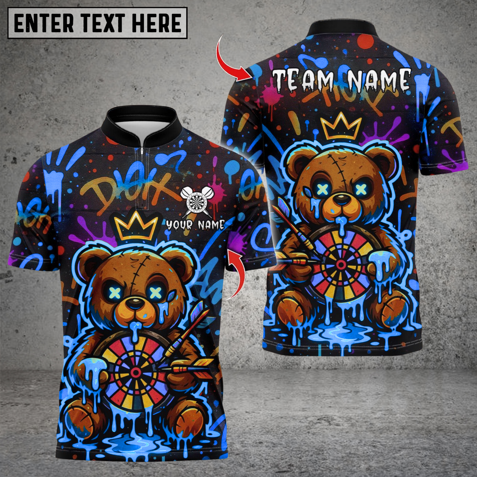 Blisscorners Darts Teddy Love Bear Dartboard Multicolor Customized Name, Team Name 3D Shirts