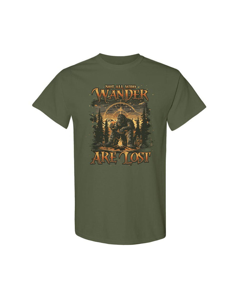 BLISSCORNERS NOT ALL WHO WANDER ARE LOST BIGFOOT COMPASS  COTTON SHIRT