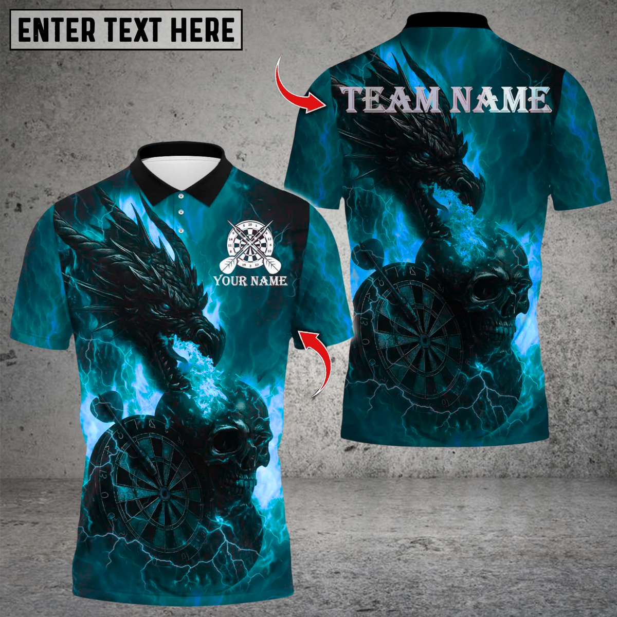Blisscorners Darts Flame Dragon And Skull With Dartboard Multicolor Customized Name, Team Name 3D Shirts