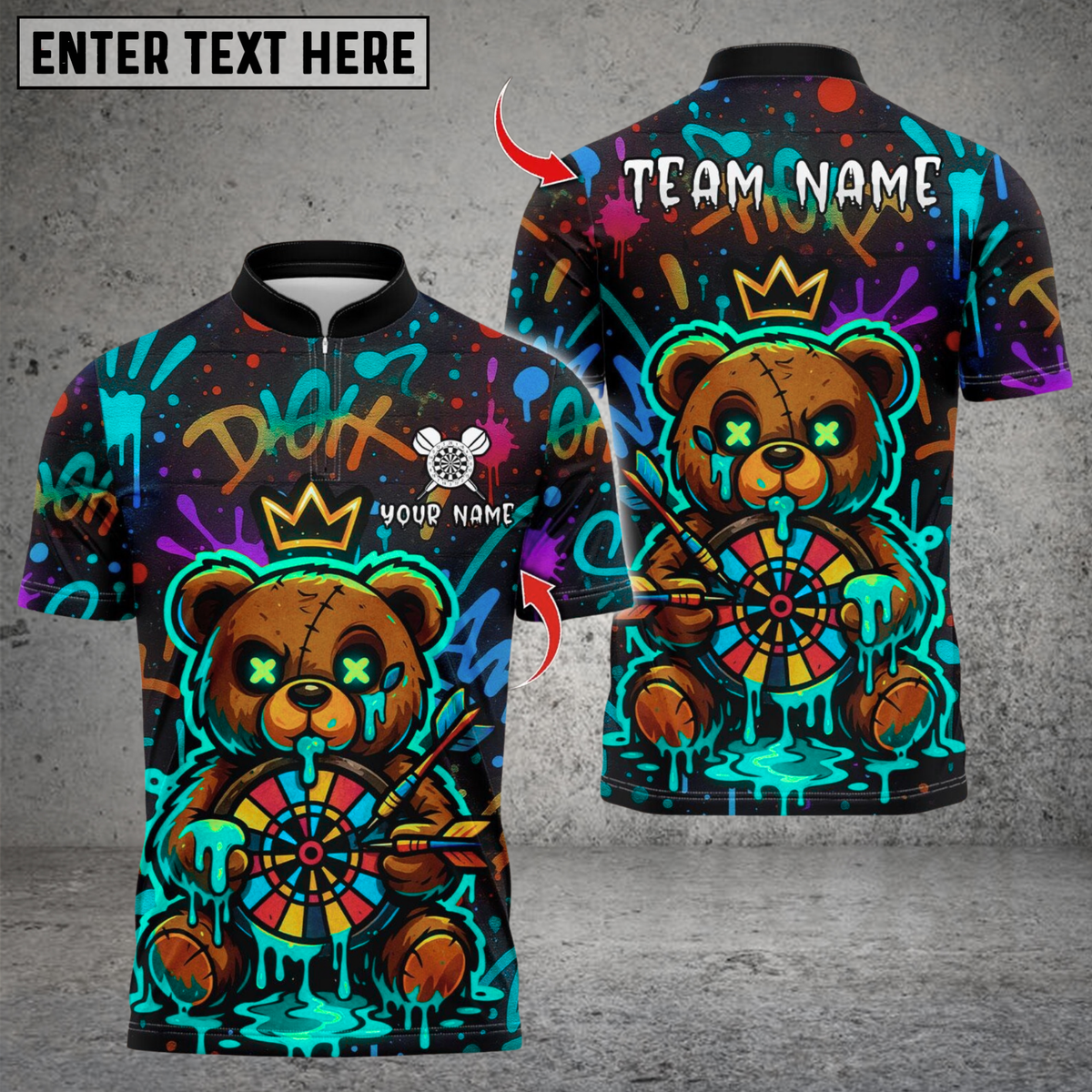 Blisscorners Darts Teddy Love Bear Dartboard Multicolor Customized Name, Team Name 3D Shirts