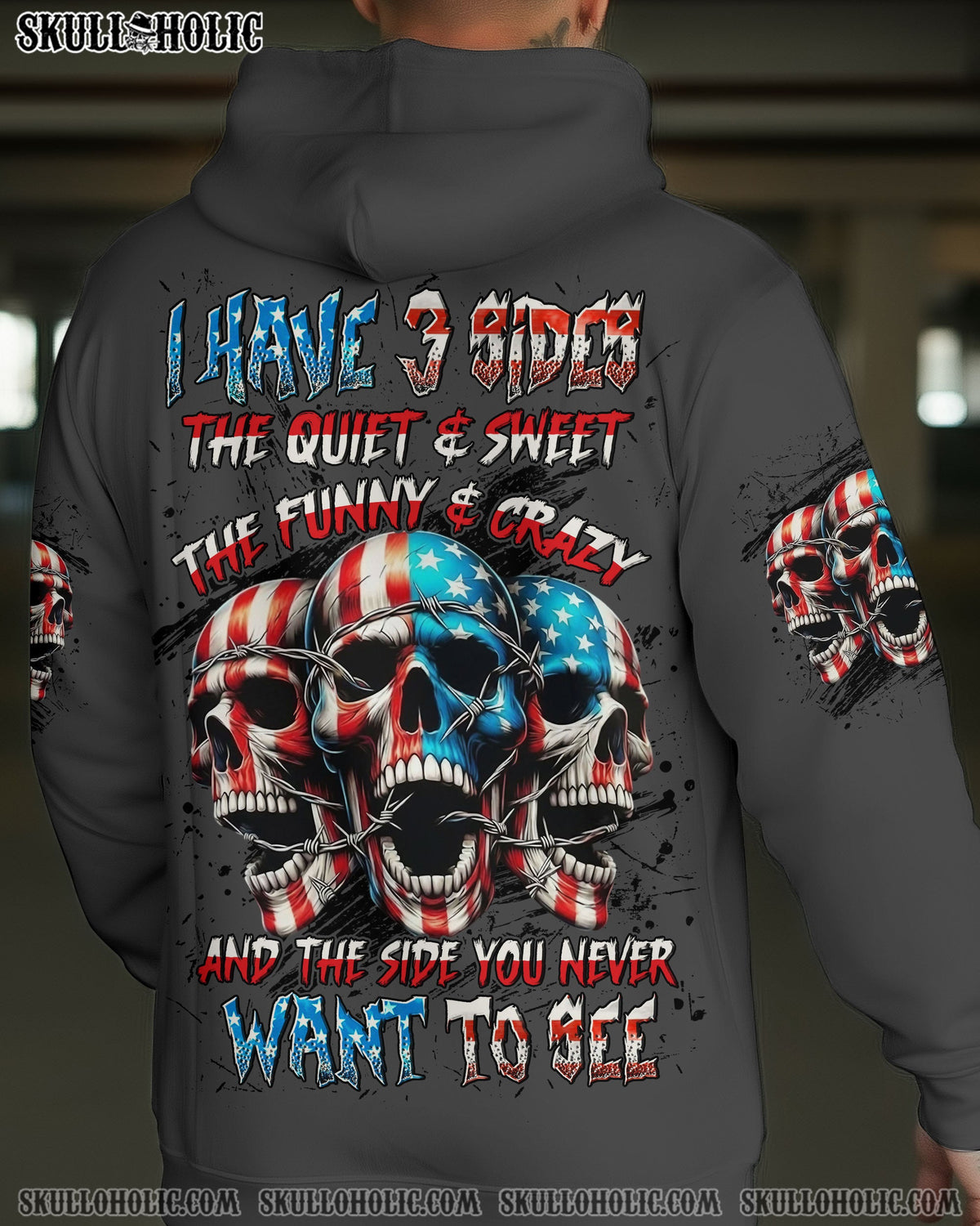 BLISSCORNERS I HAVE 3 SIDES 3 SKULLS ALL OVER PRINT