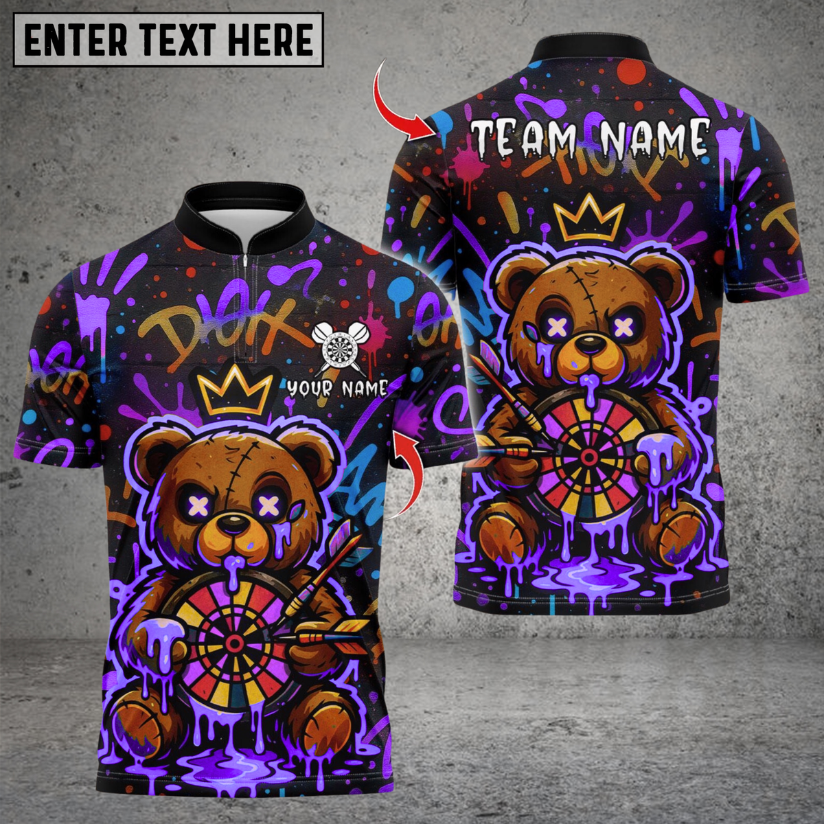 Blisscorners Darts Teddy Love Bear Dartboard Multicolor Customized Name, Team Name 3D Shirts
