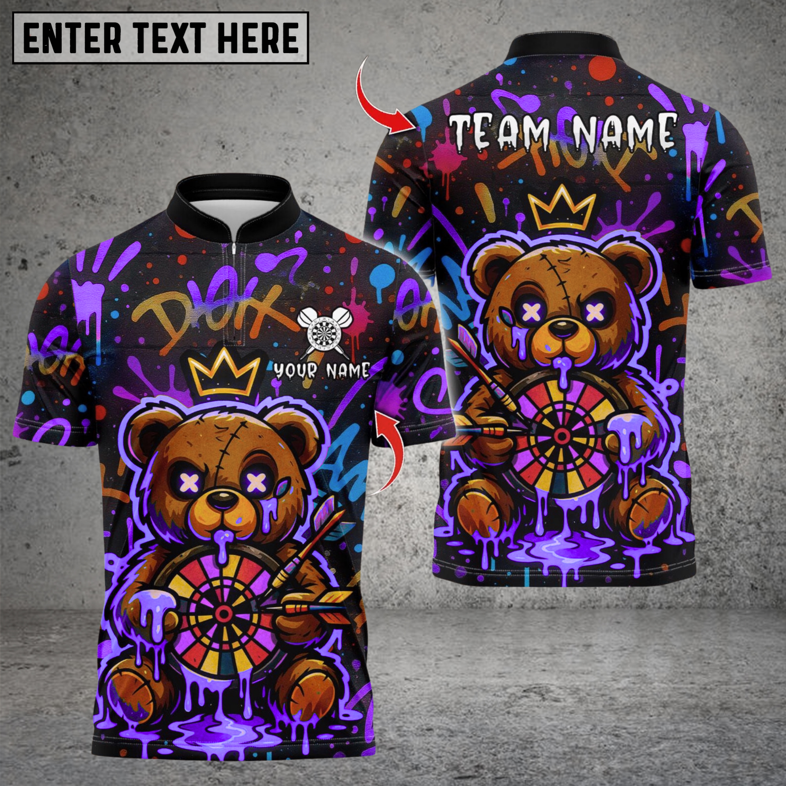 Blisscorners Darts Teddy Love Bear Dartboard Multicolor Customized Name, Team Name 3D Shirts