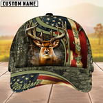 Blisscorners USA Flag Deer Hunting Camouflage Pattern Multicolor Personalized Name 3D Cap