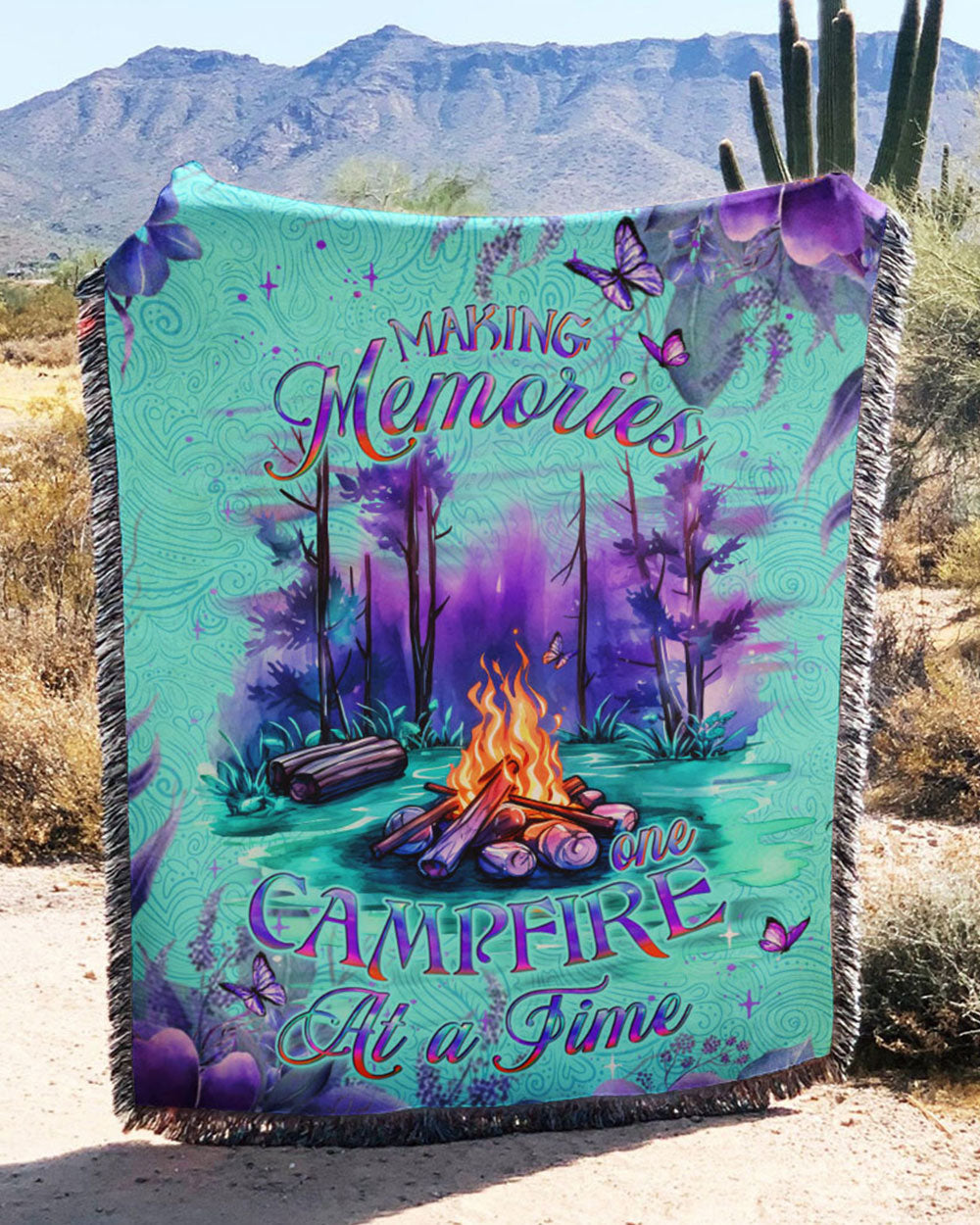 BLISSCORNERS MAKING MEMORIES ONE CAMPFIRE AT A TIME WOVEN AND FLEECE BLANKET