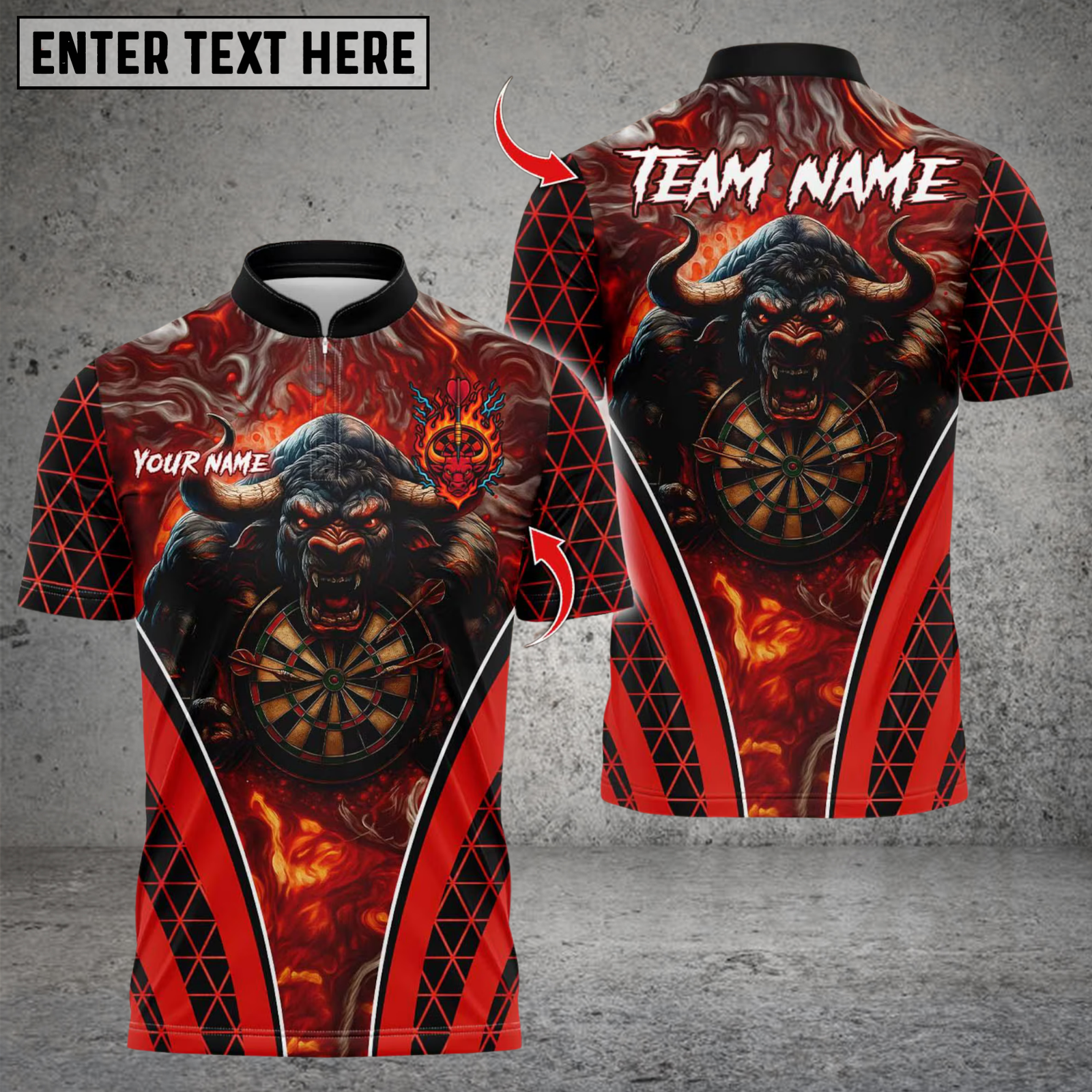 Blisscorners Darts Fire Bull Darts Design Multicolor Customized Name, Team Name 3D Shirts