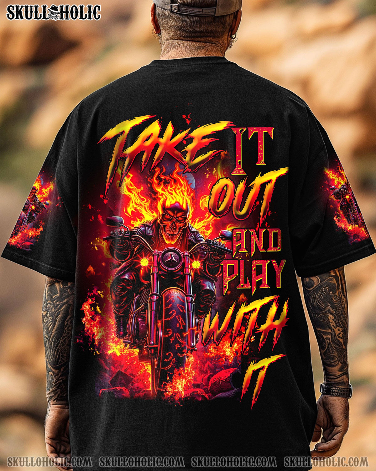 BLISSCORNERS TAKE IT OUT AND PLAY WITH IT BIKER SKULL ALL OVER PRINT