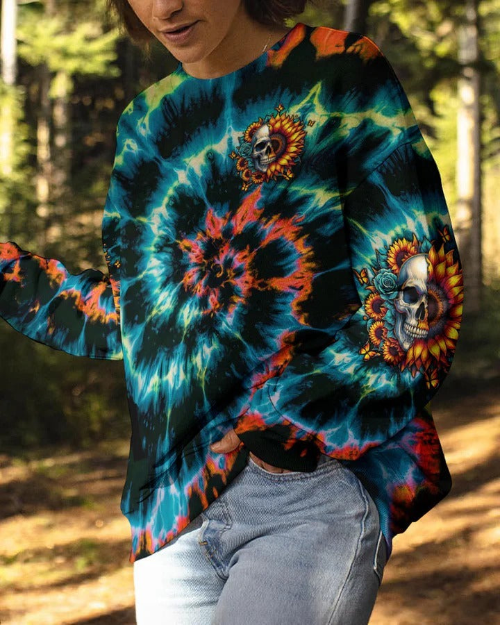 BLISSCORNERS SHE IS SUNSHINE SUNFLOWER SKULL TIE DYE ALL OVER PRINT
