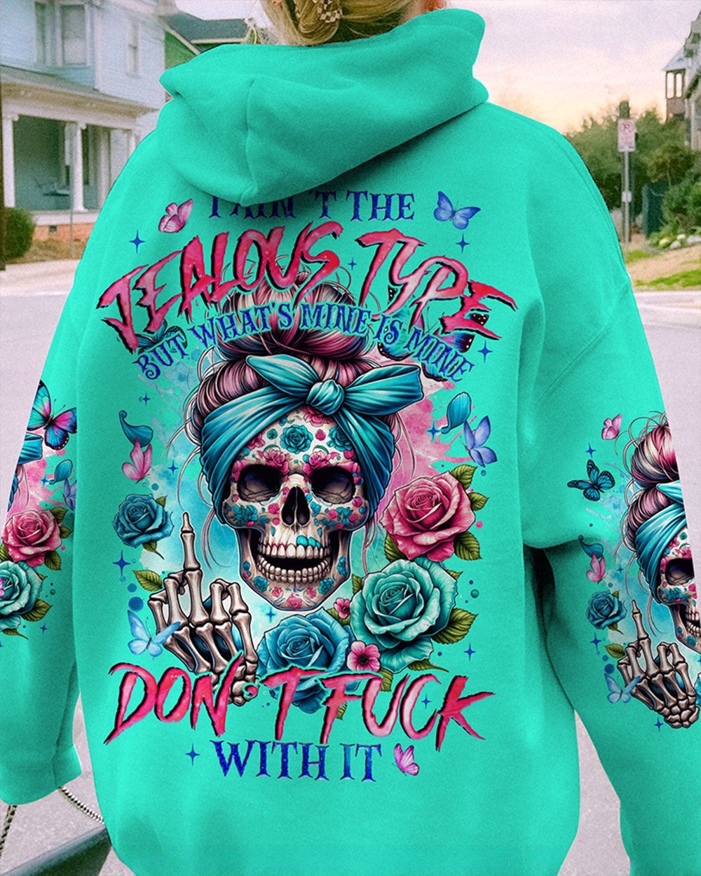 BLISSCORNERS THE GOOD GIRL IN ME MESSY BUN SKULL ALL OVER PRINT