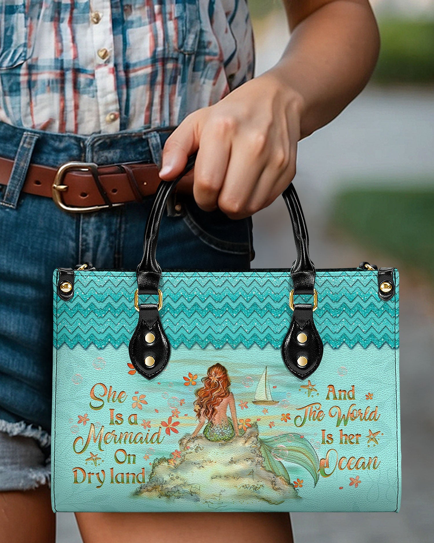 BLISSCORNERS SHE IS A MERMAID LEATHER HANDBAG