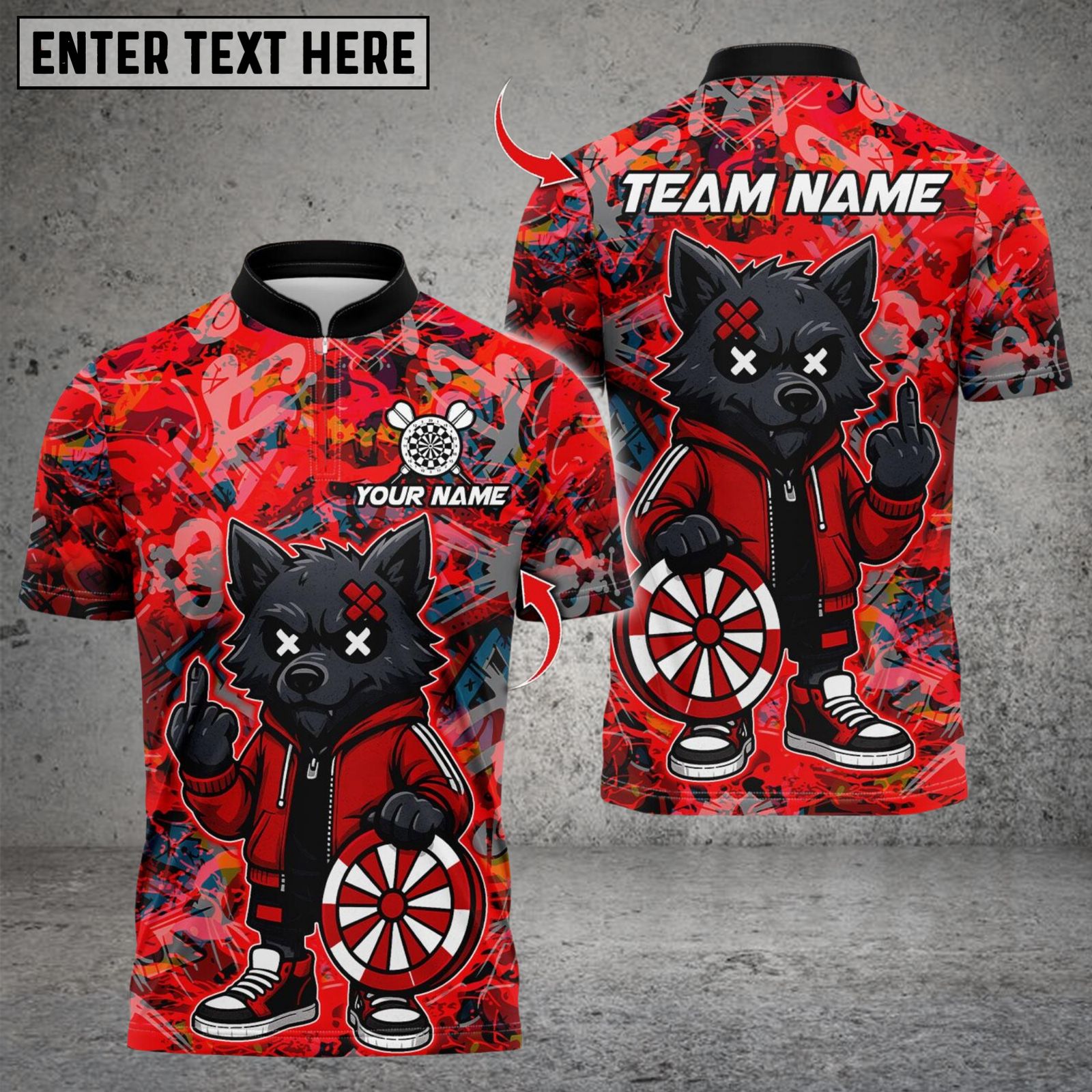 Blisscorners Darts Cartoon Wolf Graffiti Multicolor Customized Name, Team Name 3D Shirts