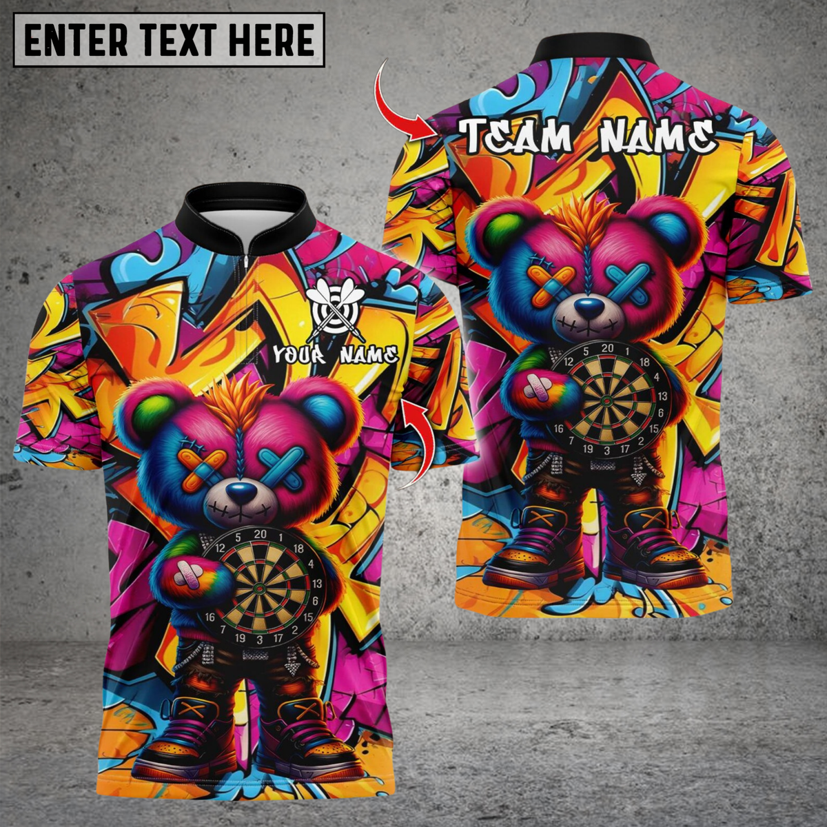 Blisscorners Darts Graffiti Halloween Bear With Dartboard Multicolor Customized Name, Team Name 3D Shirts