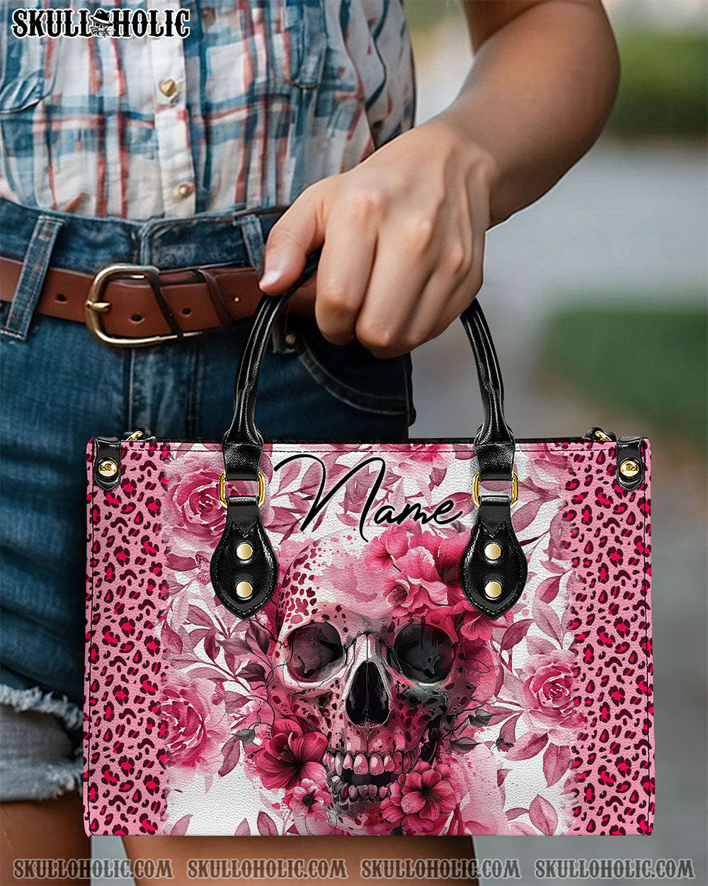 BLISSCORNERS SKULL LEOPARD LEATHER HANDBAG