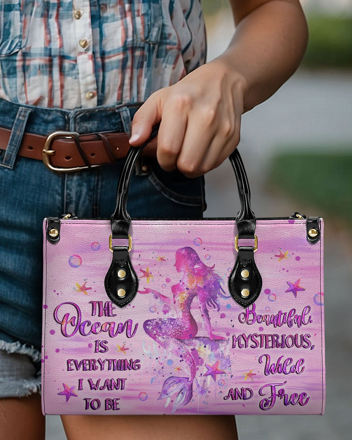 BLISSCORNERS THE OCEAN IS EVERYTHING I WANT TO BE MERMAID LEATHER HANDBAG