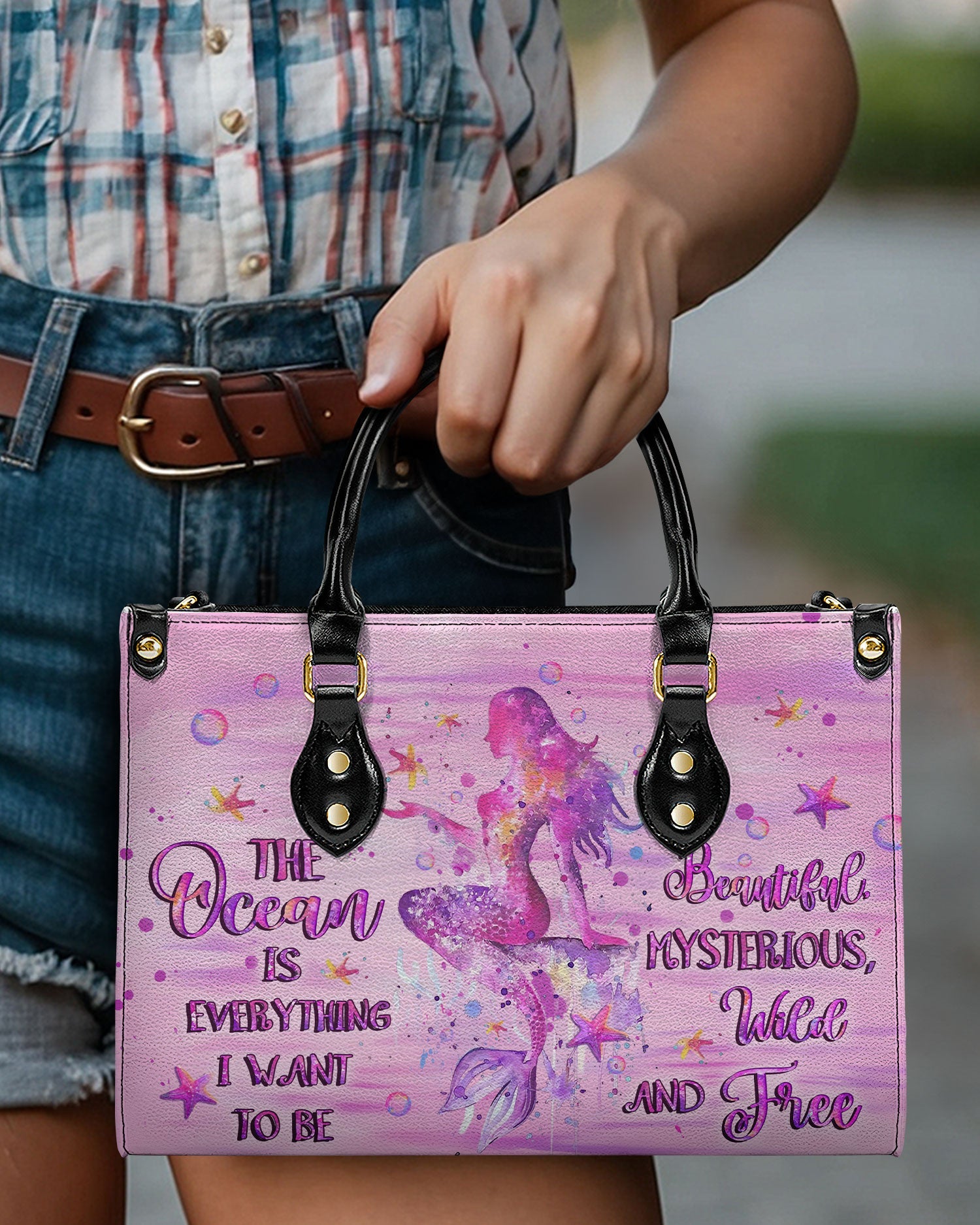 BLISSCORNERS THE OCEAN IS EVERYTHING I WANT TO BE MERMAID LEATHER HANDBAG