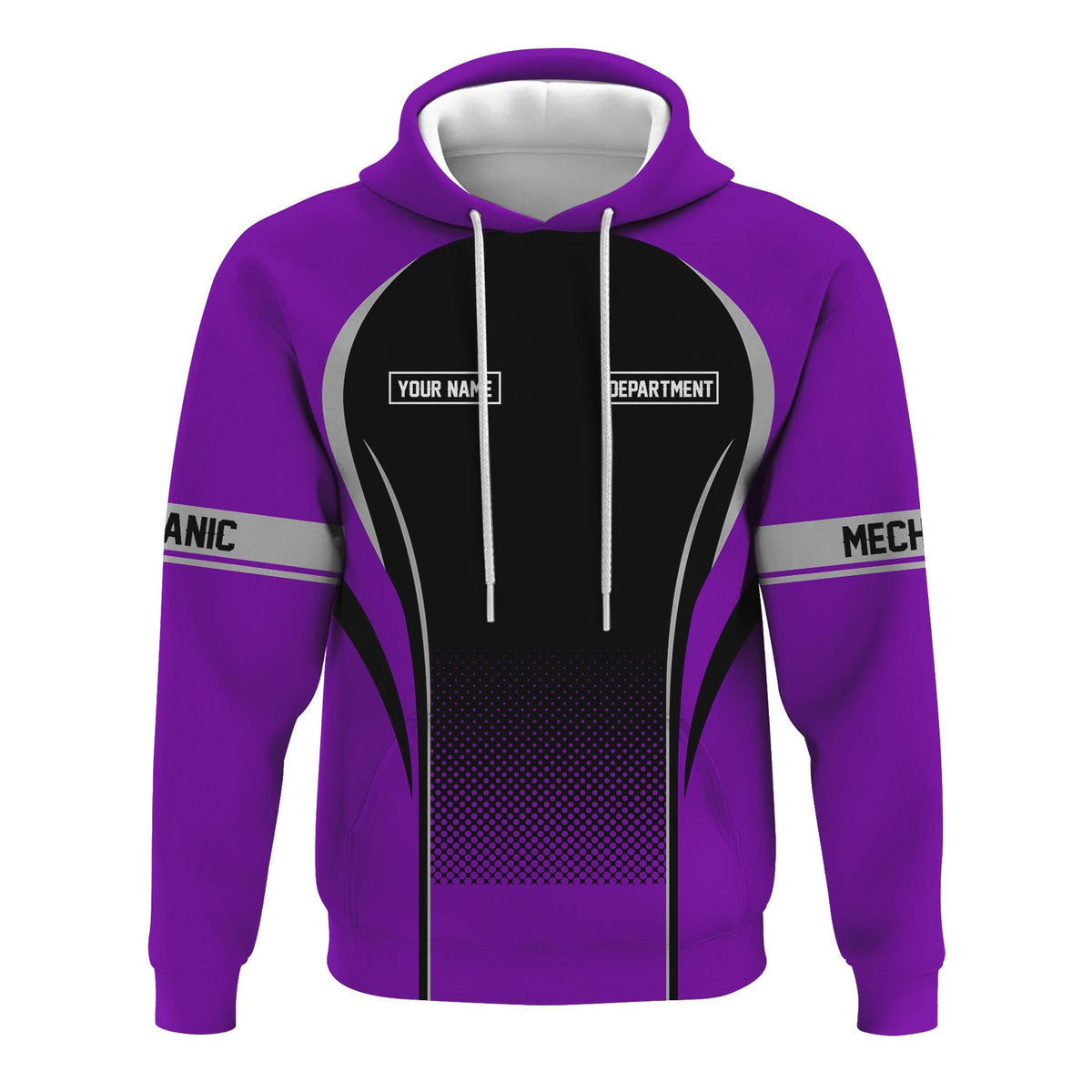 Blisscorners Custom Mechanic Shirt, Personalized Work Uniform, Custom Name & Department, Cool Mechanic Graphic Tee, Purple Engine Skull Design