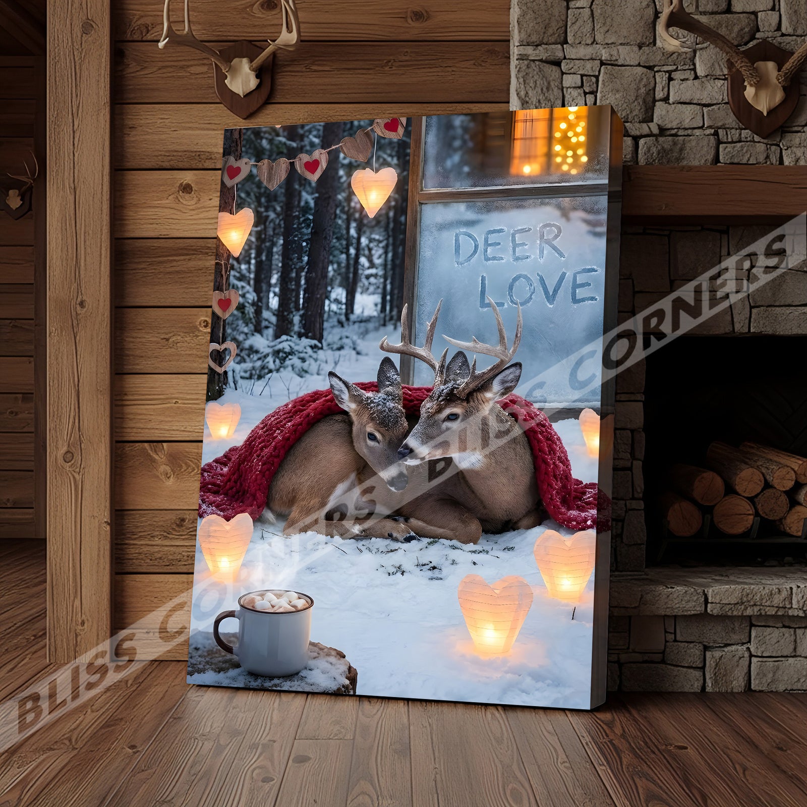 Blisscorners Winter Deer Couple Cozy Snow Scene Personalized Name Canvas