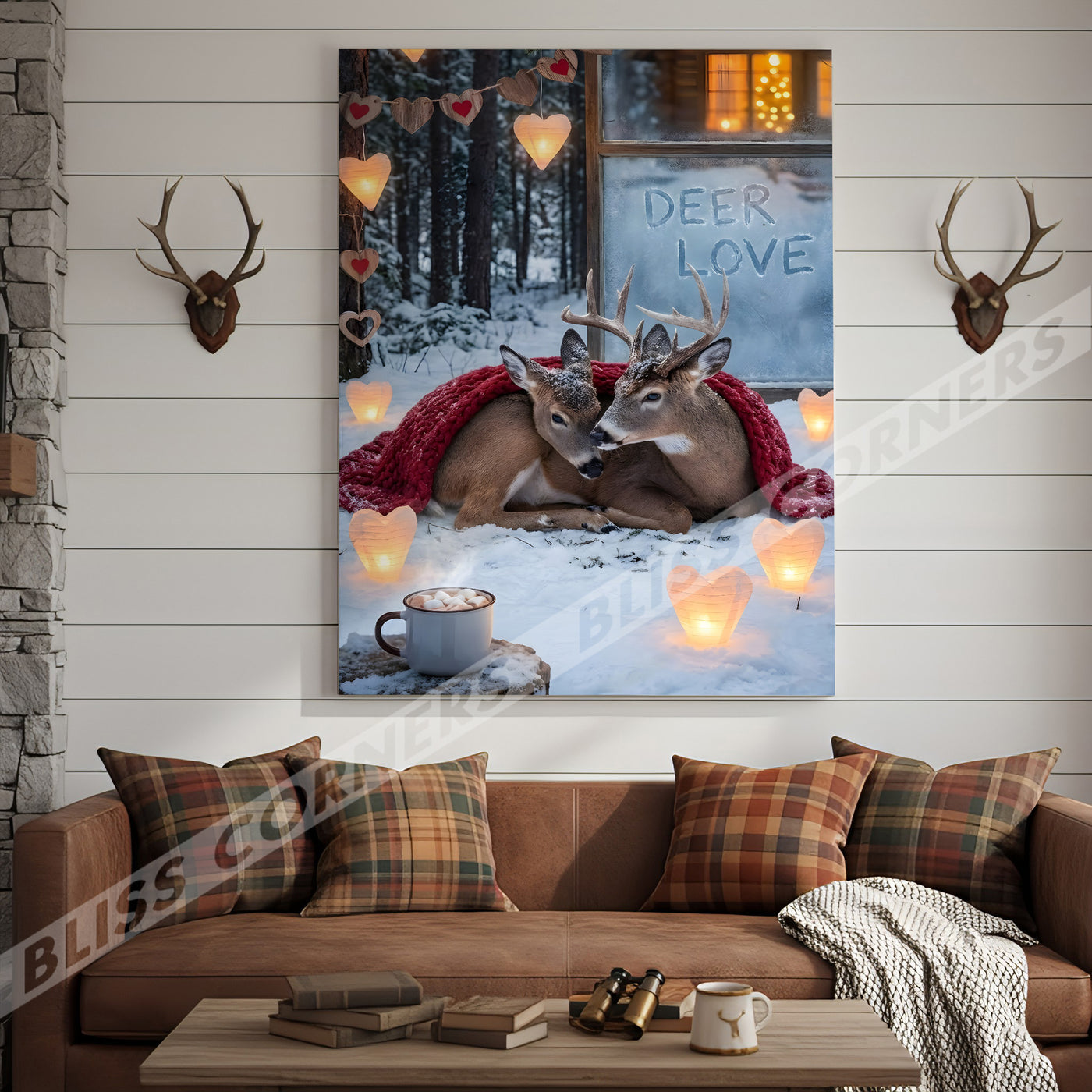 Blisscorners Winter Deer Couple Cozy Snow Scene Personalized Name Canvas