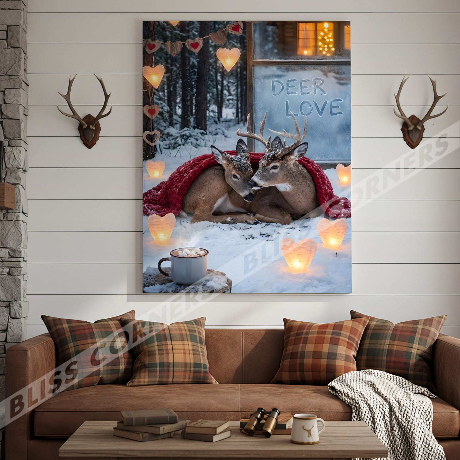 Blisscorners Winter Deer Couple Cozy Snow Scene Personalized Name Canvas