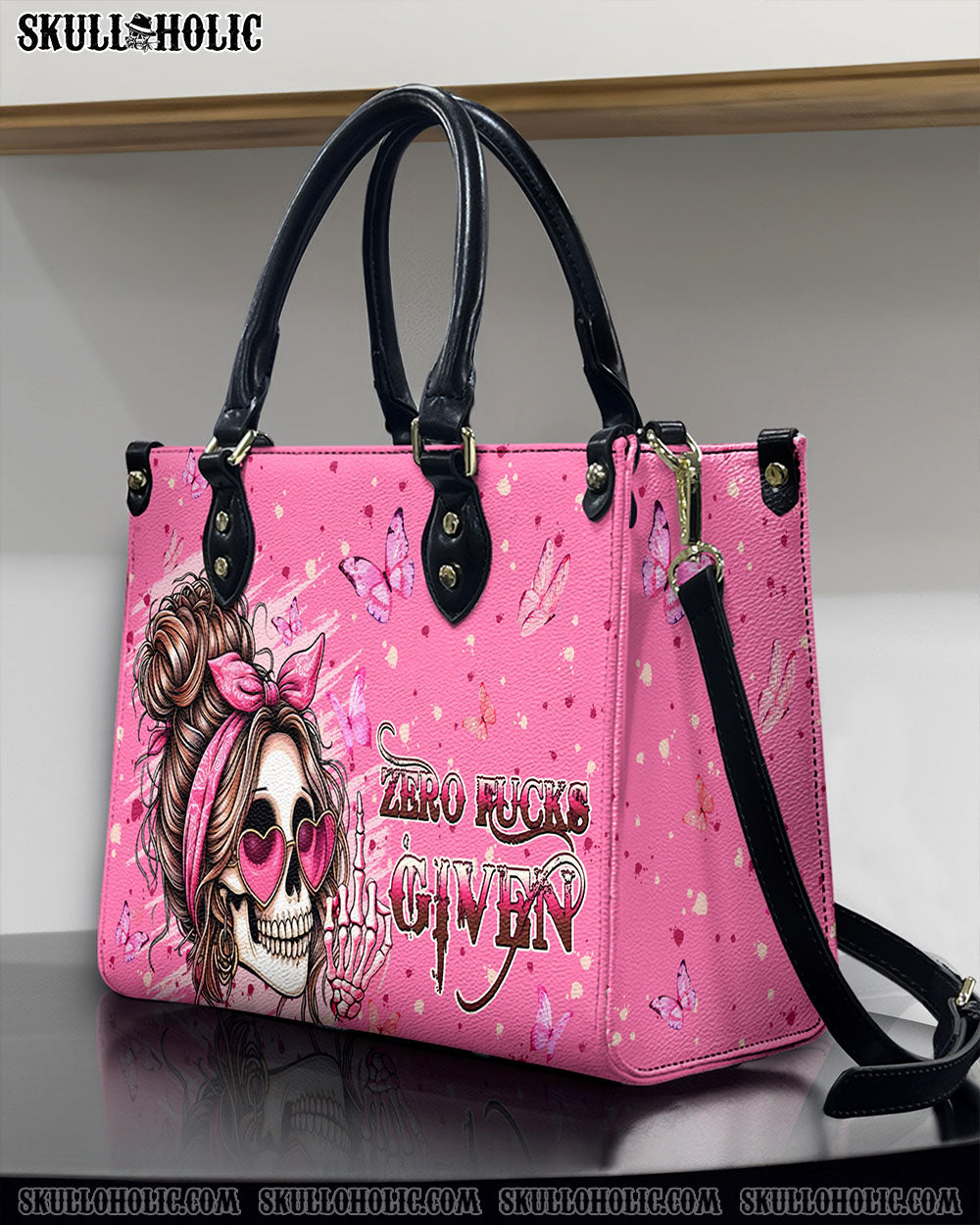 BLISSCORNERS ZERO FCK GIVEN SKULL MESSY BUN LEATHER HANDBAG