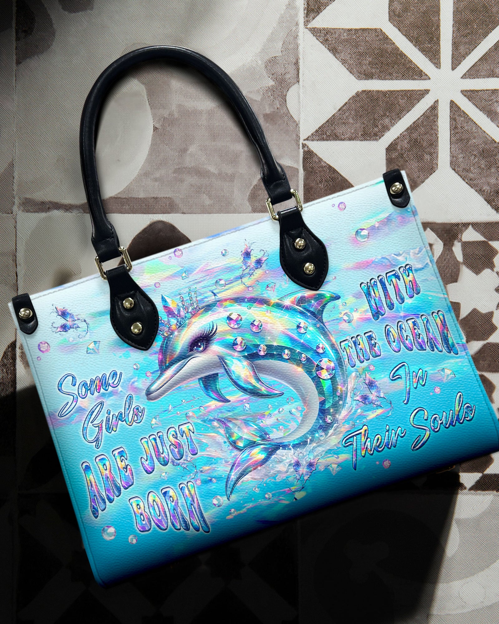 BLISSCORNERS SOME GIRLS ARE JUST BORN DOLPHIN LEATHER HANDBAG