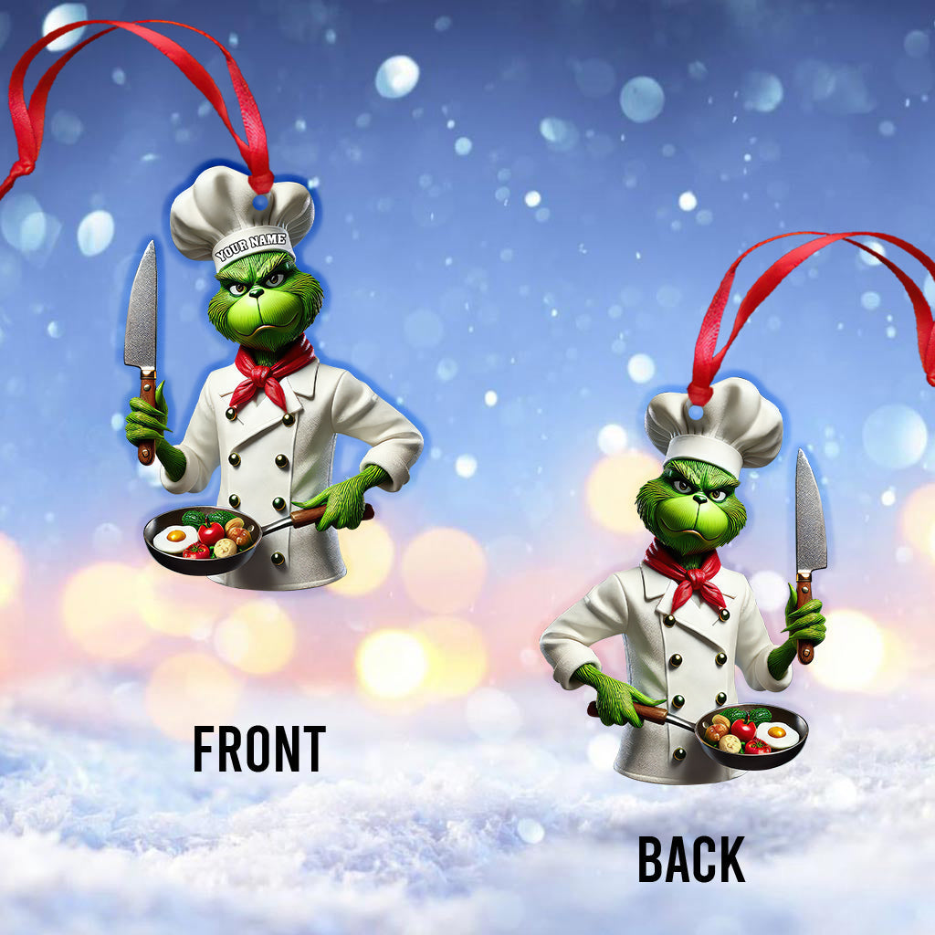 Blisscorners Custom Name Chef Grinch Ornament, Christmas Gift for Cooking Lover2D Flat LM2111