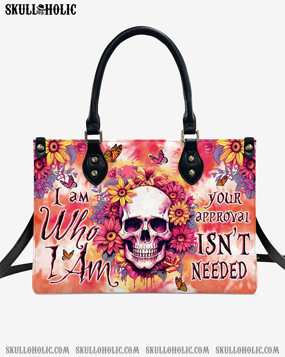 BLISSCORNERS I AM WHO I AM FLORAL SKULL TIE DYE LEATHER HANDBAG