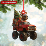 Blisscorners Personalized Funny Deer Truck Acrylic Christmas Ornament - Custom Name Gift for Hunters & Outdoor Lovers LM0411