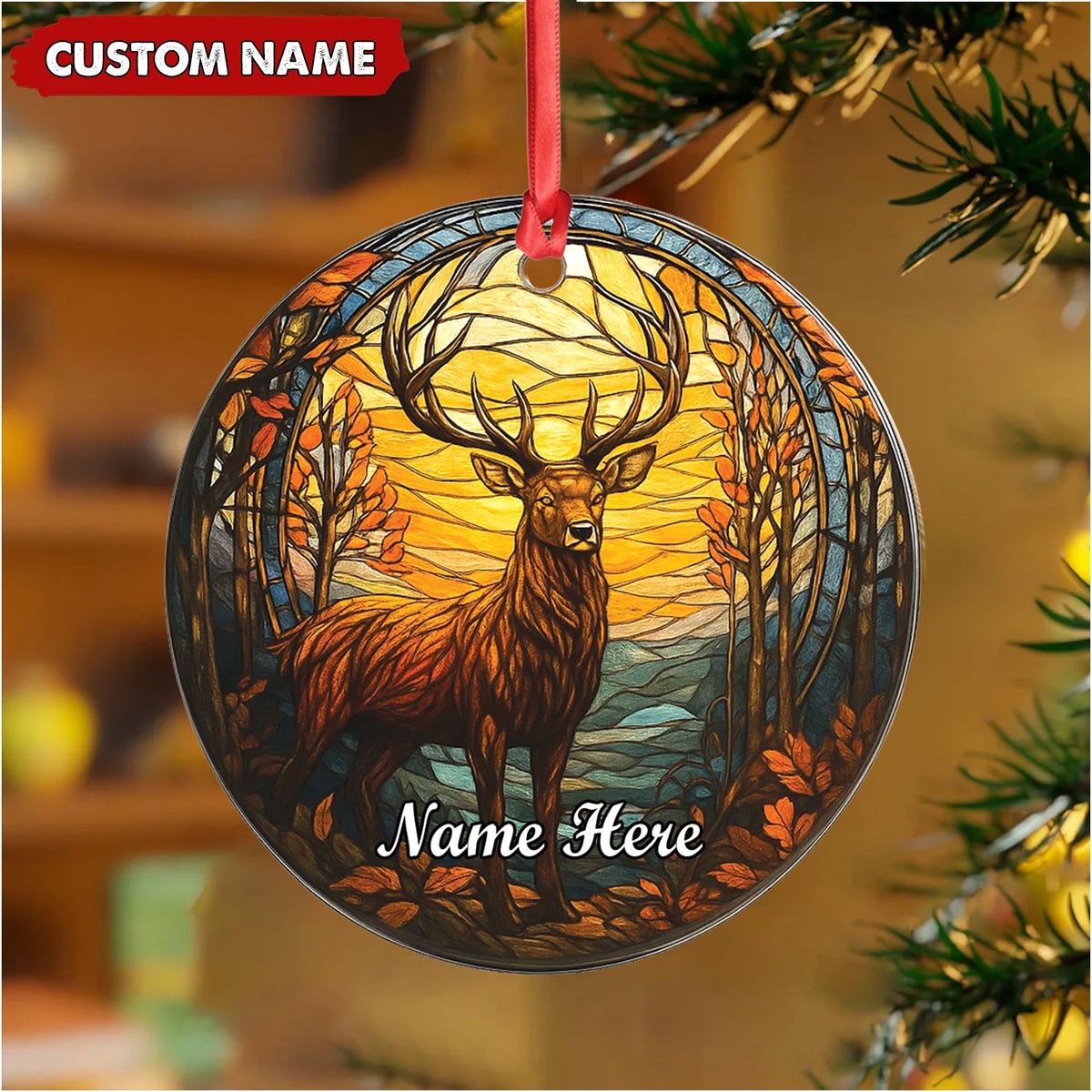 Blisscorners Personalized Deer Ornament, Custom Name Christmas Decoration, Rustic Woodland Animal Ornament for Holiday Tree LM0411