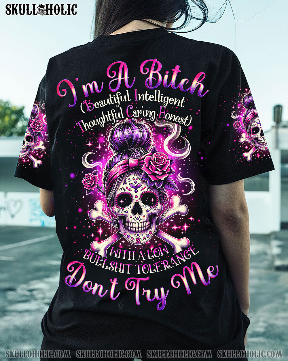 BLISSCORNERS I'M A B DON'T TRY ME SUNFLOWER MESSY BUN ALL OVER PRINT