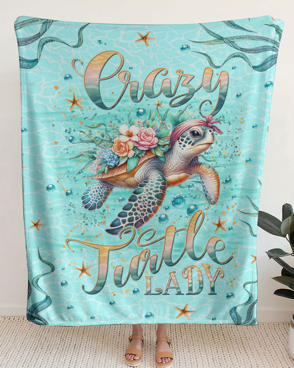 BLISSCORNERS CRAZY TURTLE LADY WOVEN AND FLEECE BLANKET