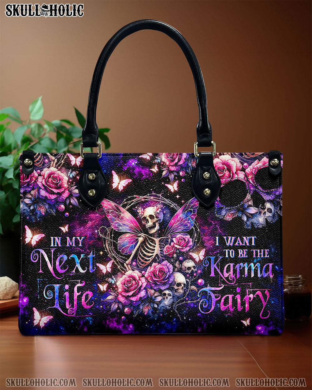 BLISSCORNERS KARMA FAIRY SKELETON ROSE LEATHER HANDBAG