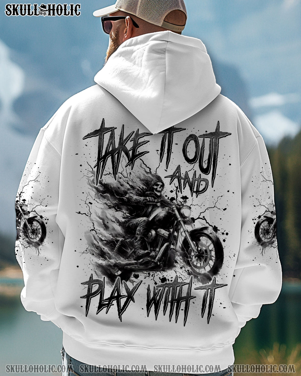 BLISSCORNERS TAKE IT OUT AND PLAY WITH IT BIKER SKULL ALL OVER PRINT