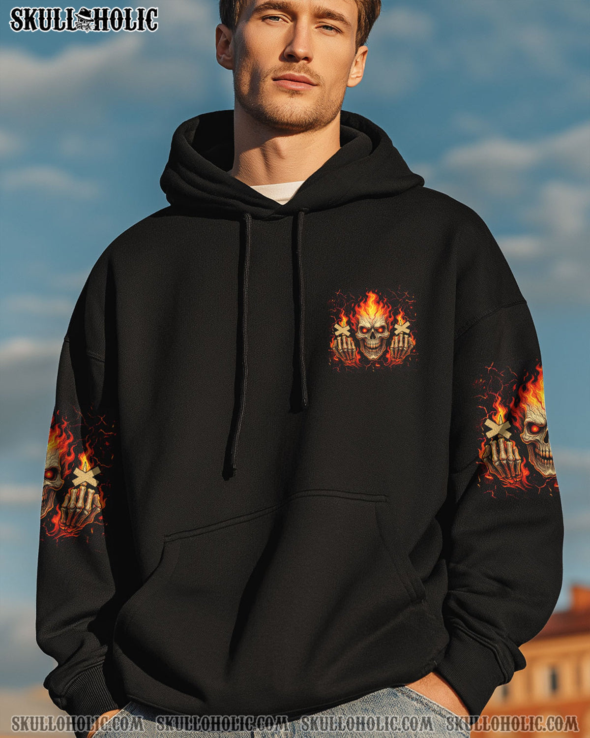 BLISSCORNERS PISS ME OFF AGAIN FIRE SKULL ALL OVER PRINT