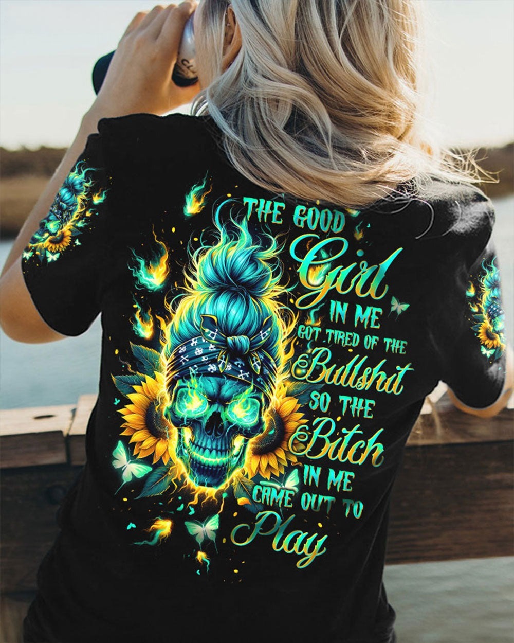 BLISSCORNERS DRINK UP B MESSY BUN SKULL PATRICK'S DAY ALL OVER PRINT