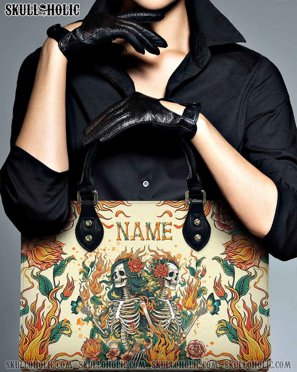BLISSCORNERS SKELETON FIRE ART LEATHER HANDBAG